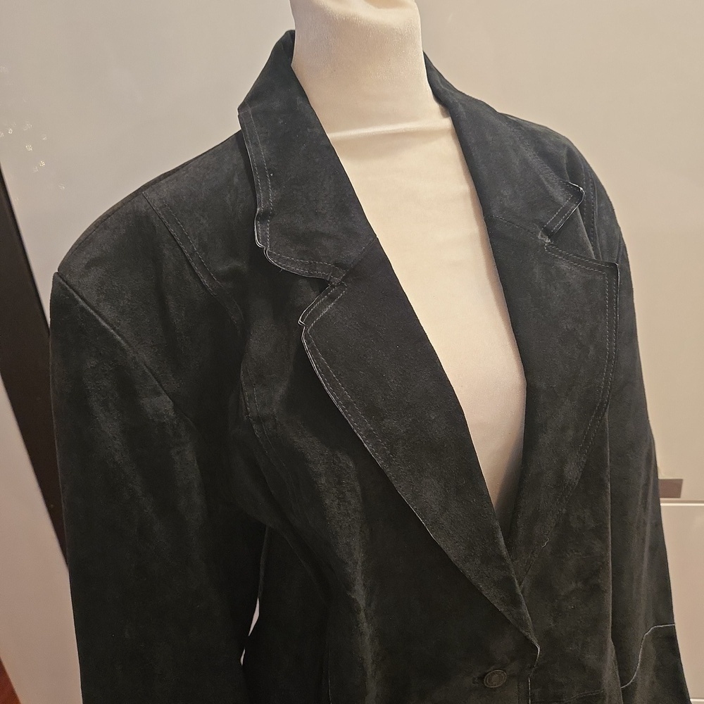 VTG Black Suede Leather Womens Western Boho Blazer Jacket Size XL XXL - Picture 2 of 10